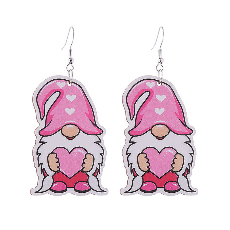 Wholesale Valentine's Day Pink Series Love Hot Air Balloon Dwarf Wooden Earrings
